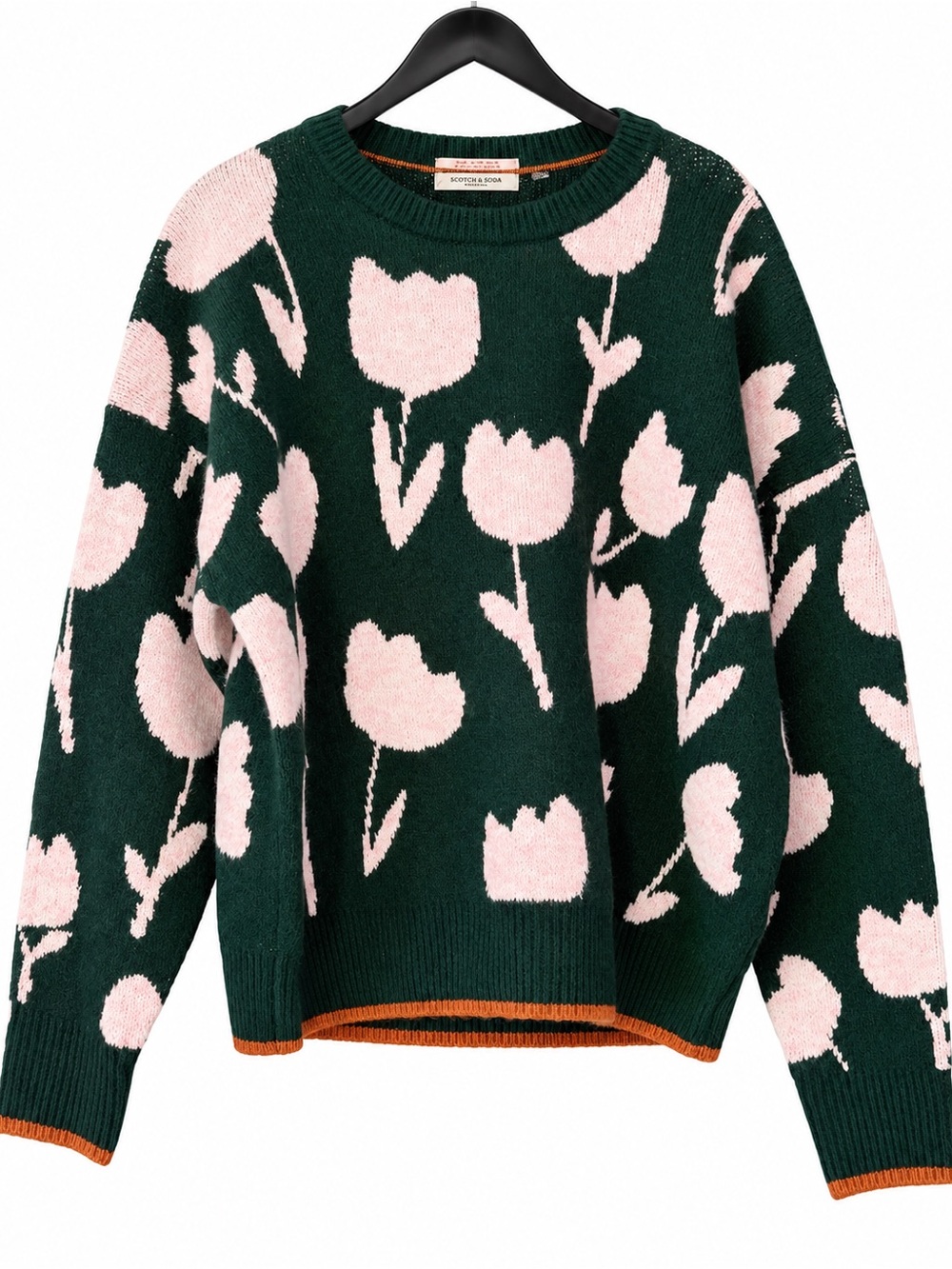 Scotch & Soda Dark Green Sweater with Pink Floral Motif